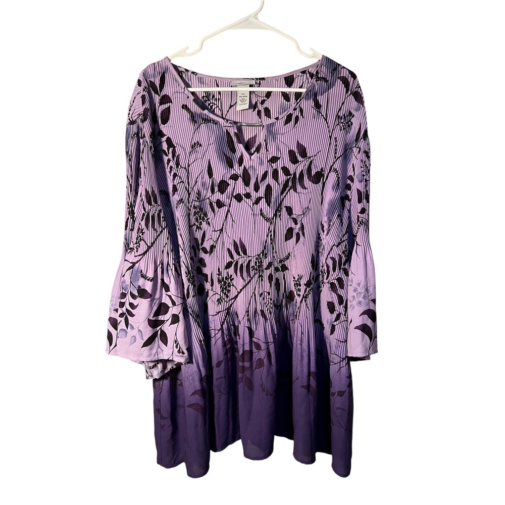 Catherine's Womens Plus Sz 3X 26/28W Affinity Pleated Blouse Purple Ombre Floral